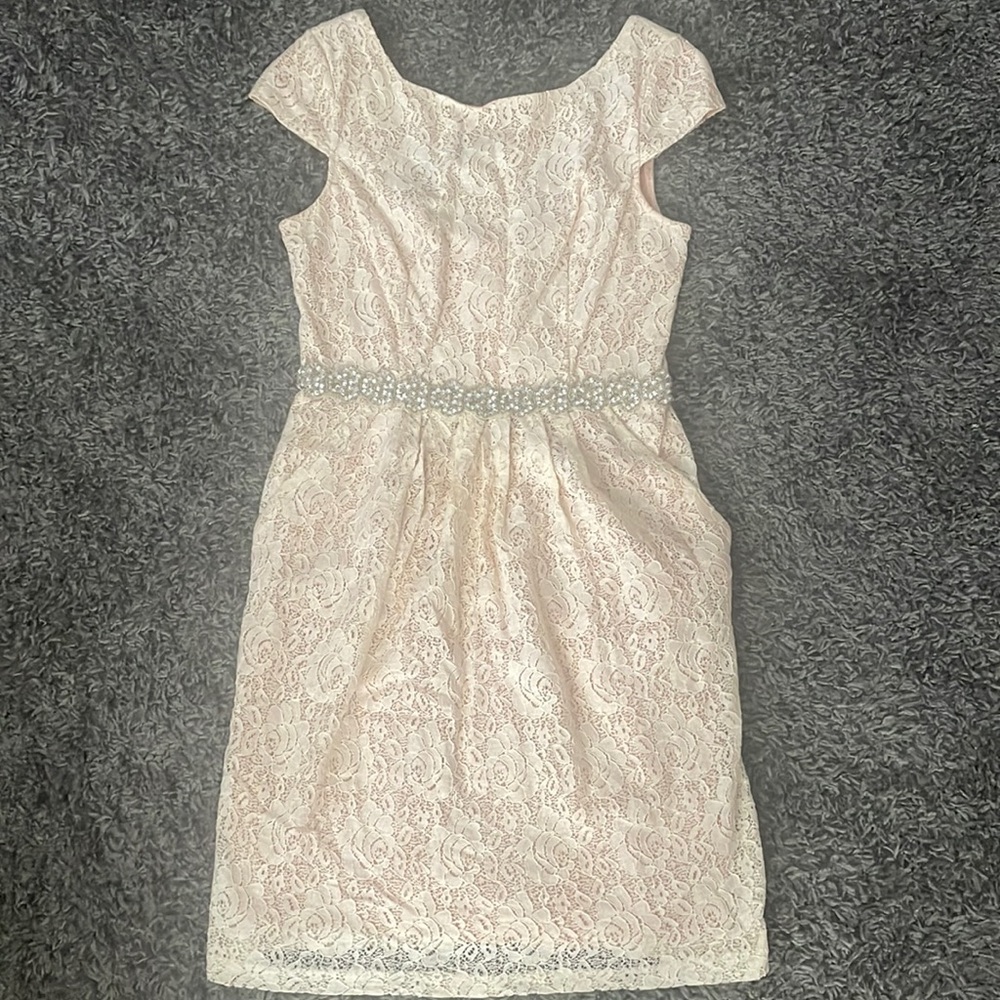 Bridesmaid dress size 8 color ivory champagne HAS POCKETS